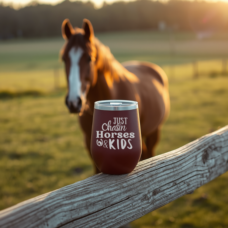 Just Chasin Horses & Kids - Insulated Stemless Wine Glass